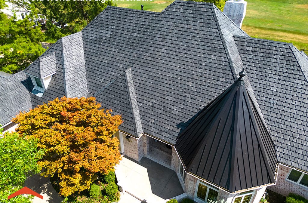 Aerial view of a stylish roof.