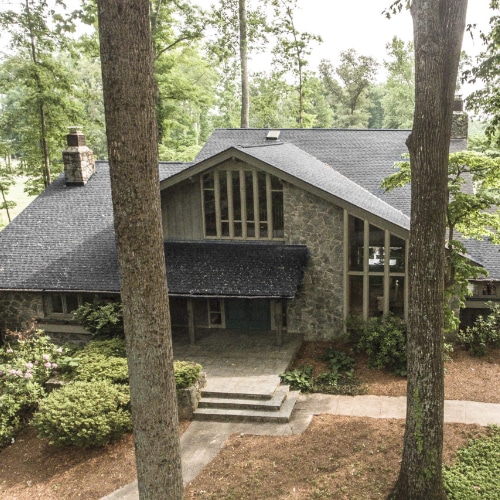 Modern house surrounded by trees