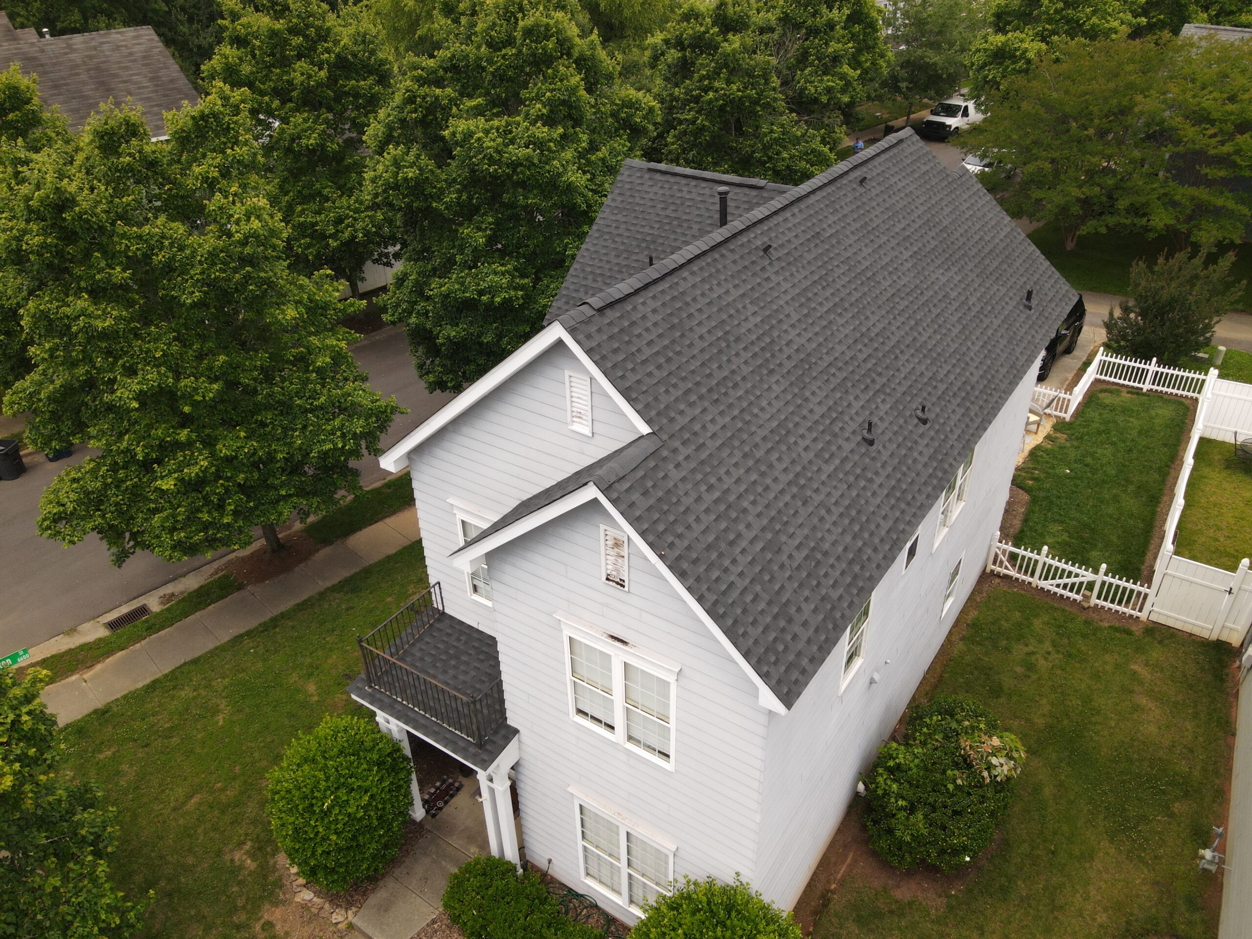 Aerial view of a residential house.
