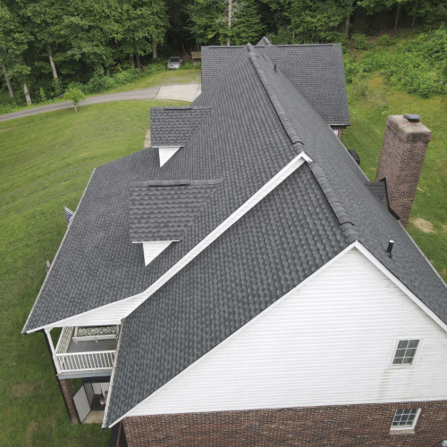Aerial view of a house roof