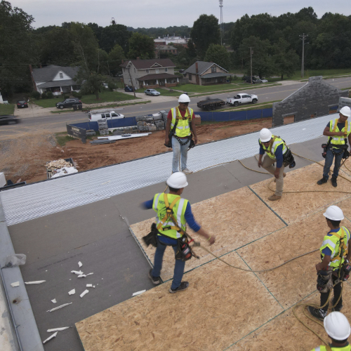 Statesville, NC Fire Department. 1st Phase of many for Providence Roofing, installing insulation and vented nail base over the bays. Still lots to do to be ready for Spring 2024 opening.