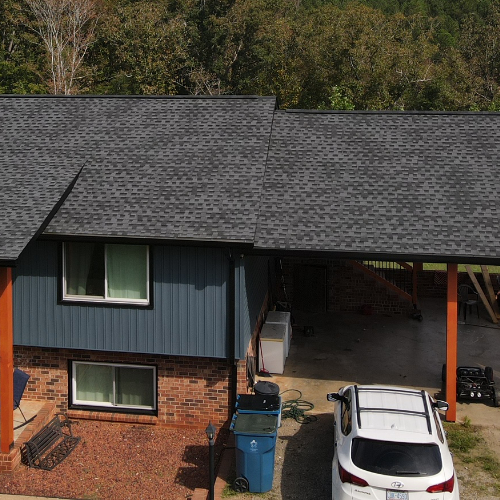 GAFS TIMBERLINE HDZ "CHARCOAL" - 6" Aluminum, Seamless, "BLACK" with/ 3"x4" OVERSIZED downspouts - NEW vinyl siding (whole house)