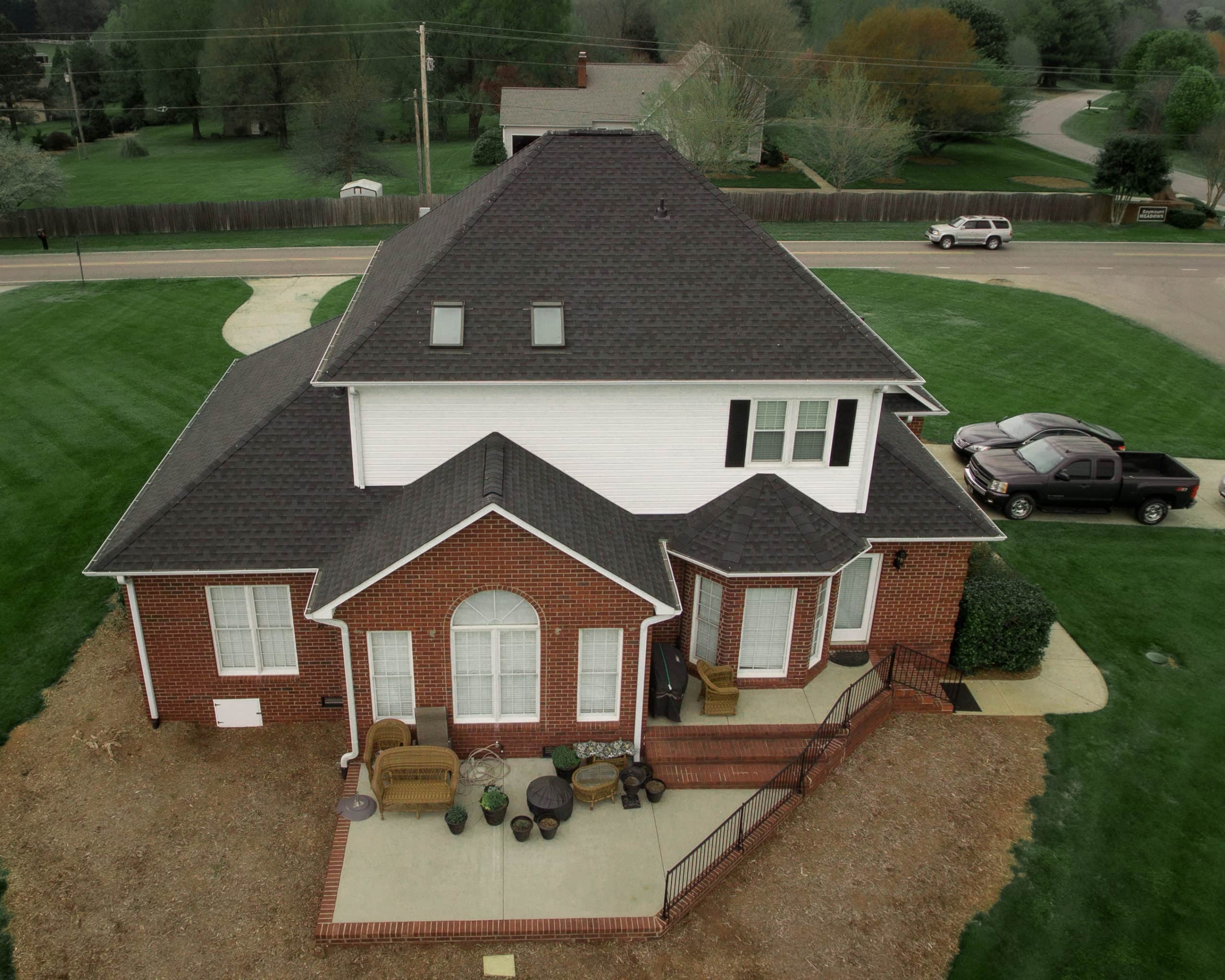 Aerial view of a suburban house.