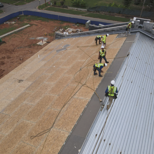 Statesville, NC Fire Department. 1st Phase of many for Providence Roofing, installing insulation and vented nail base over the bays. Still lots to do to be ready for Spring 2024 opening.